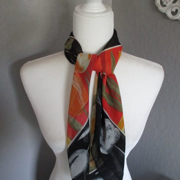 Semi sheer black & yellow floral scarf - Picture 5 of 7